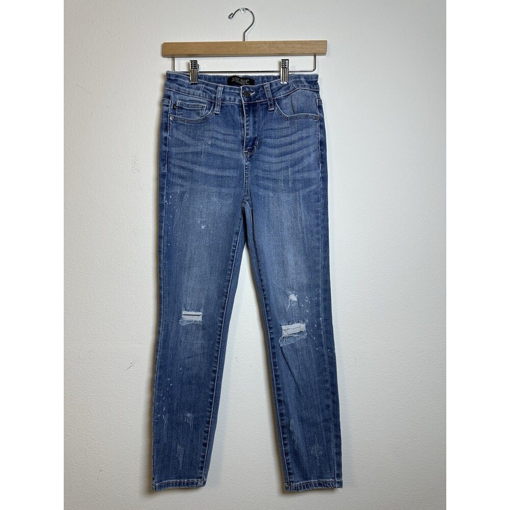 Judy Blue Jeans 28 Relaxed Fit Blue Distressed Denim Stretch Mid Rise Womens